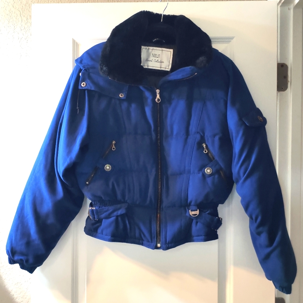NILS Royal Blue Ski Jacket with Black Faux Fur Collar